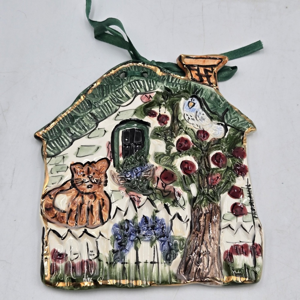 Heather Goldminc Blue Sky Clayworks Cat Garden Cottage Wall Plaque Ornament